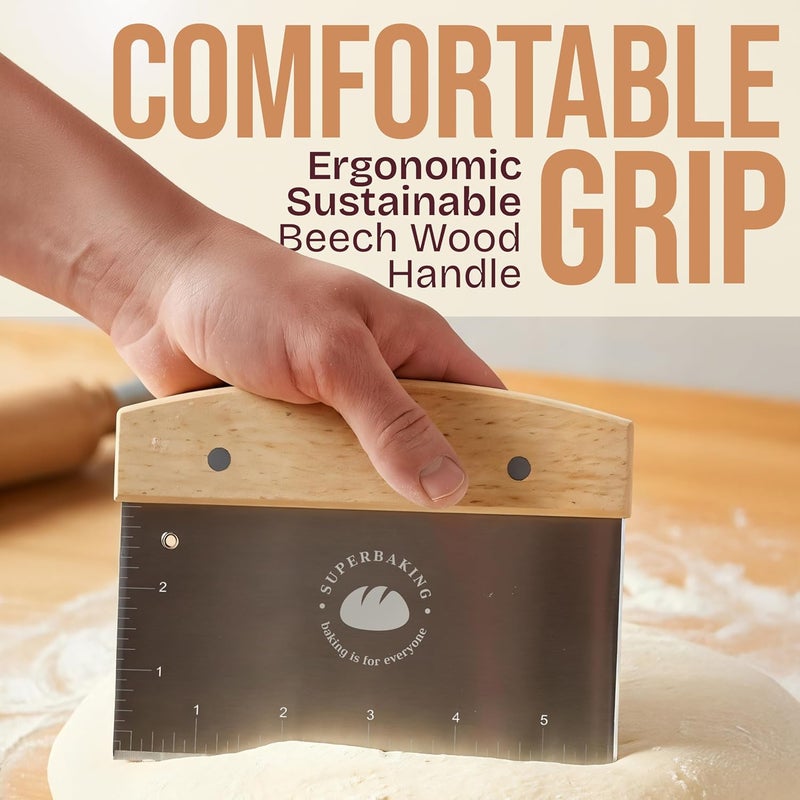 Superbaking Dough Scraper - 6" Wooden Bench Scraper - Dough Cutter with Ruler - Pastry & Cake Scraper - Kitchen Tools Sourdough Baking Supplies - Bread Making Tools & Accessories for Home Bakers - Image 3